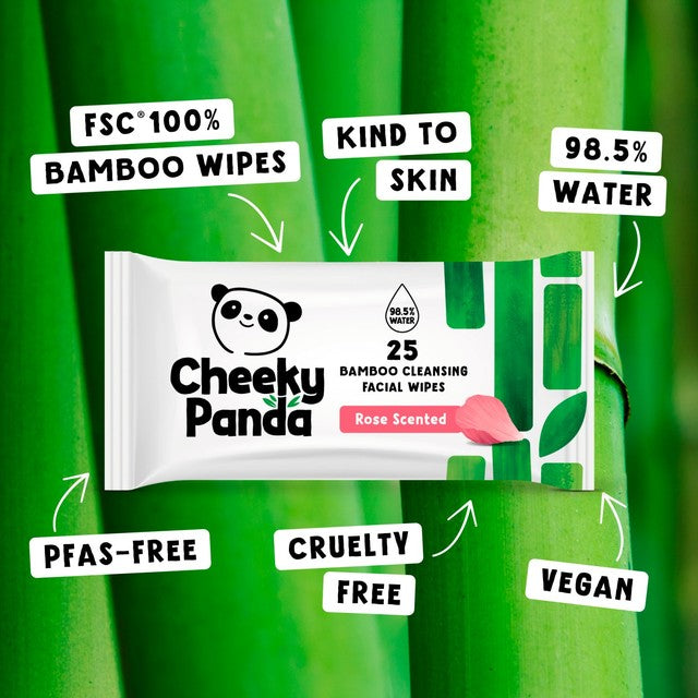 The Cheeky Panda bamboo facial cleansing wipes rose scented (British brand)