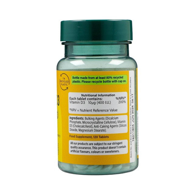 Holland & Barrett Vitamin D3 10ug supplement 120 tablets, UK version