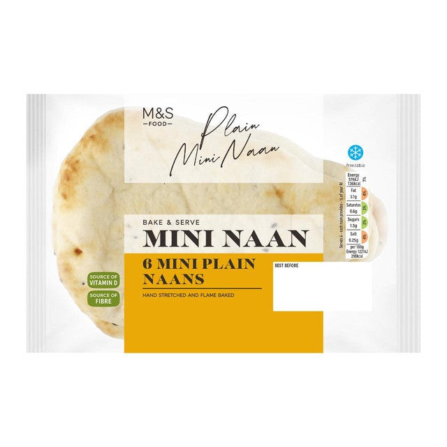 M&S mini plain naans 6 pack - British product