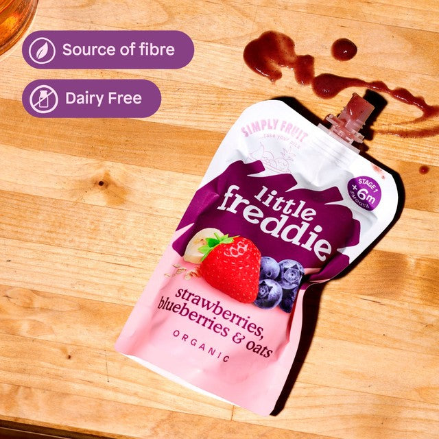 Little Freddie organic strawberry, blueberry & oats baby food pouch 100g, UK version