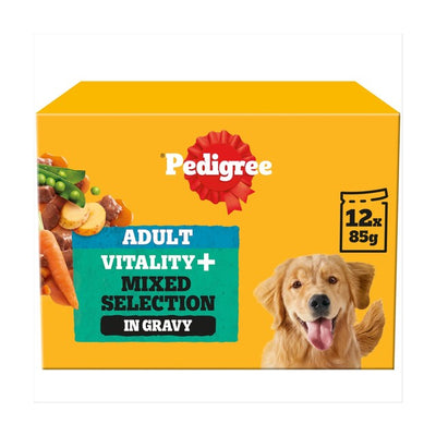 M&S Pedigree Vitality+ Adult Wet Dog Food Selection in Gravy Pouch 12 x 85g- Buy online at McGrocer
