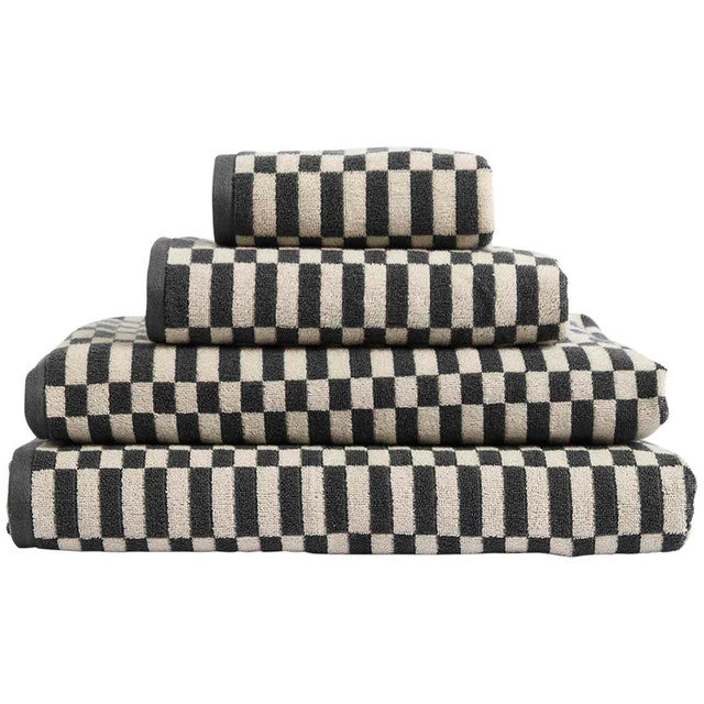 M&S bath towel geometric check charcoal, imported from the UK