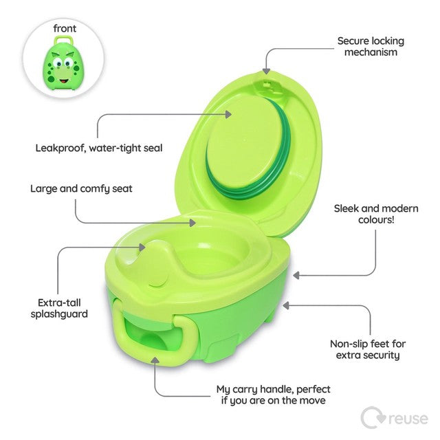 My Carry Potty dinosaur-themed portable potty for toddlers, imported from the UK