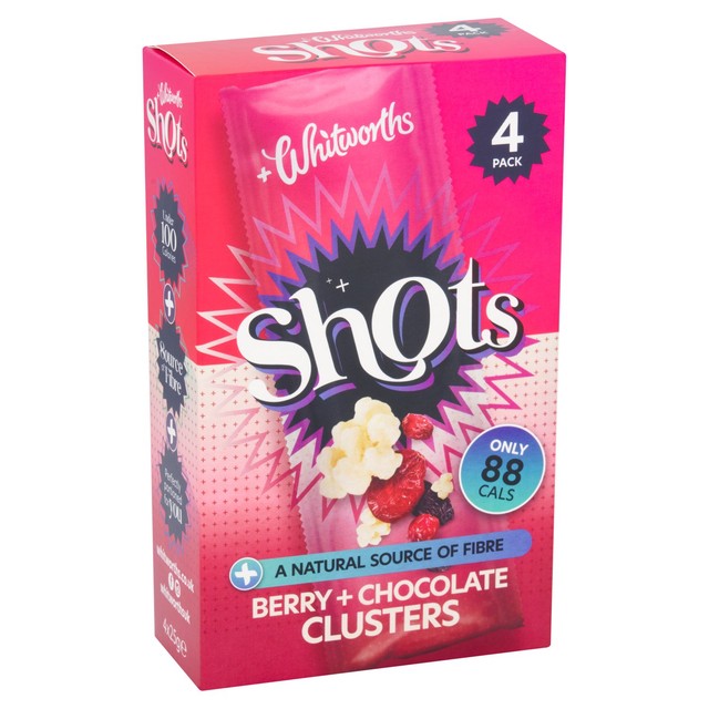 Whitworths Berry Cluster Shots dried fruit snack 4x25g - British product