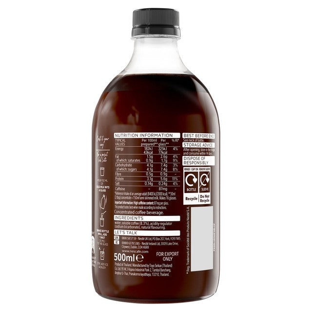 Nescafe Espresso Concentrated Classic Iced Coffee 500ml, imported from the UK