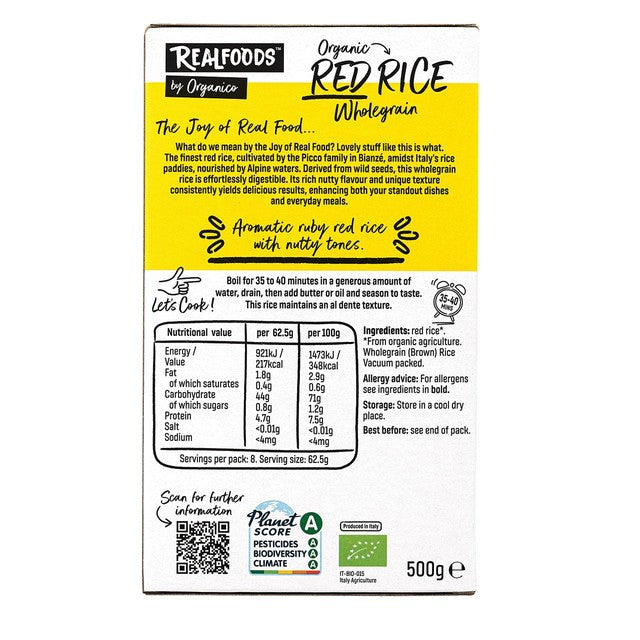 Realfoods organic red wholegrain rice 500g, imported from the UK