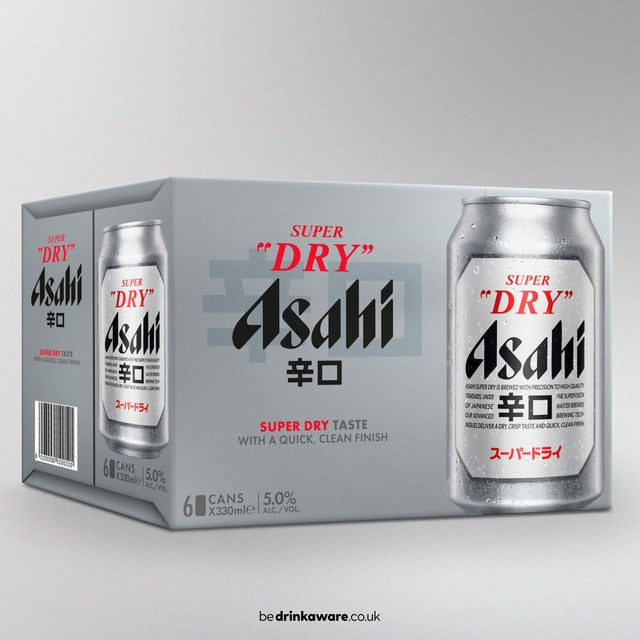 Asahi Super Dry Lagerbier, 6 x 330 ml Dosen – Britisches Produkt