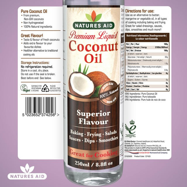 Natures Aid pure coconut oil 250ml, imported from the UK
