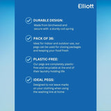 Elliotts Birchwood Clothes Pegs 36 Pack - British product