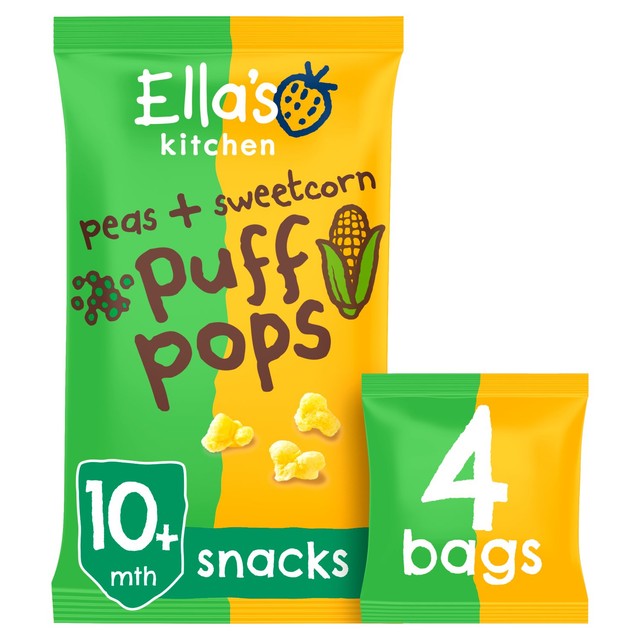Ella's Kitchen pea and sweetcorn puff pops baby snack 4x9g - British product