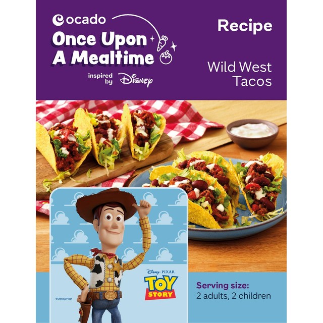 Ocado Toy Story Tacos recipe card (British brand)