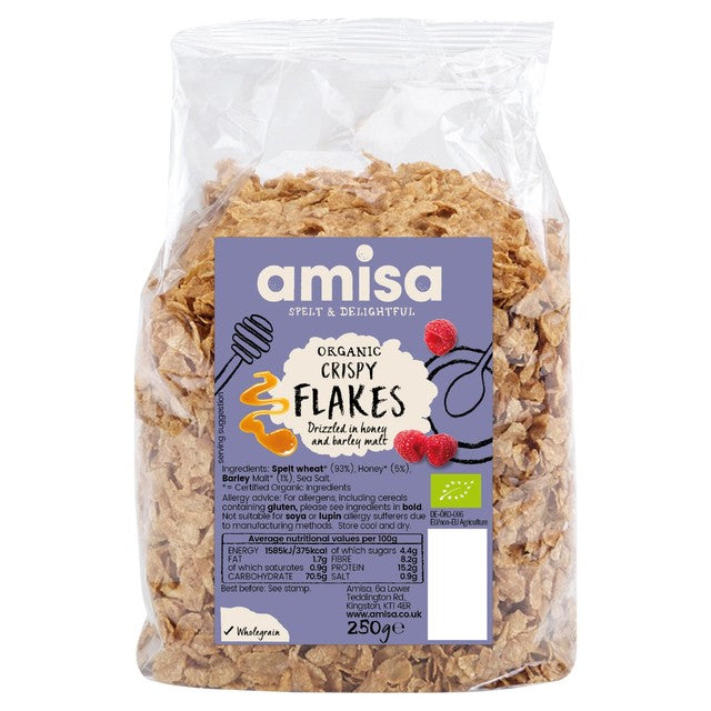 Amisa Organic Spelt Flakes Honey Barley 250g - British product