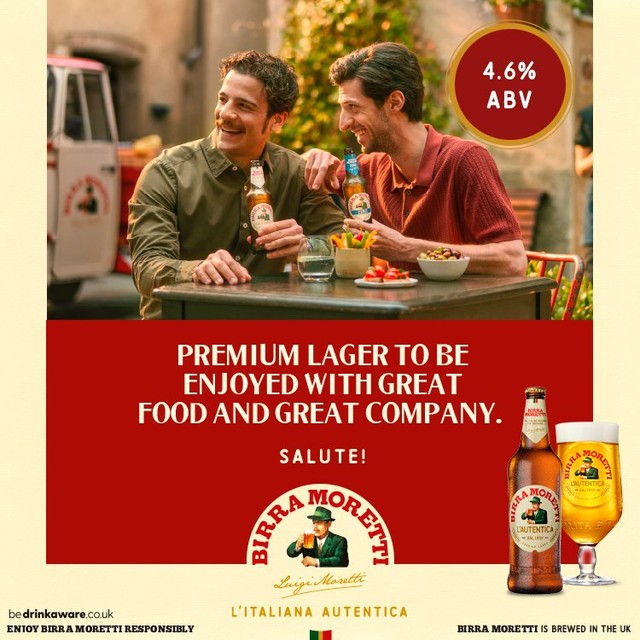 Birra Moretti lager beer 12 x 330ml bottles - British product
