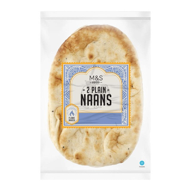 M&S plain naan bread 2 per pack, imported from the UK