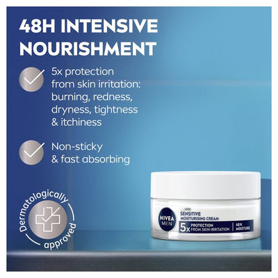 M&S NIVEA Men Sensitive Intensive Moisturising Face Cream Gel Fuktighetskrem for menn 50ml - Kjøp online hos McGrocer