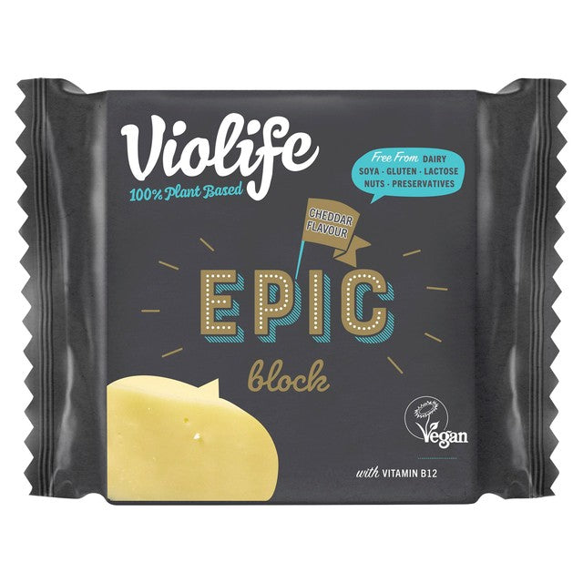 VIOLIFE Epic Cheddar flavoured vegan cheese block 200g (British brand)