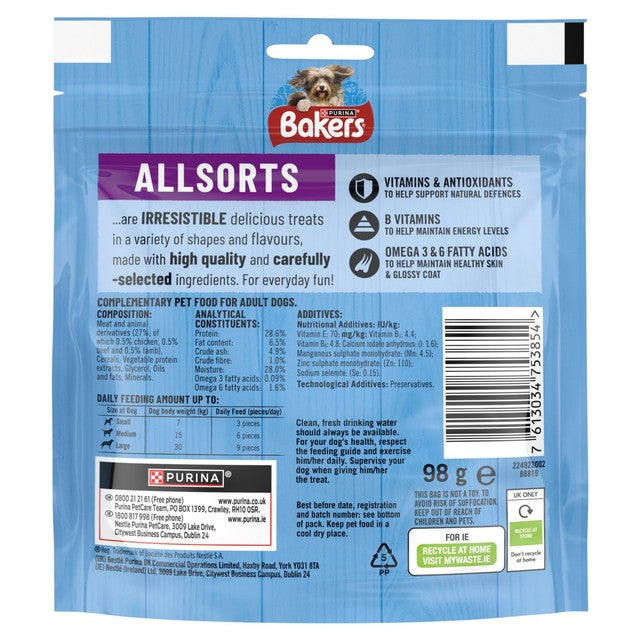 Bakers Allsorts chicken beef lamb dog treats 98g - British product
