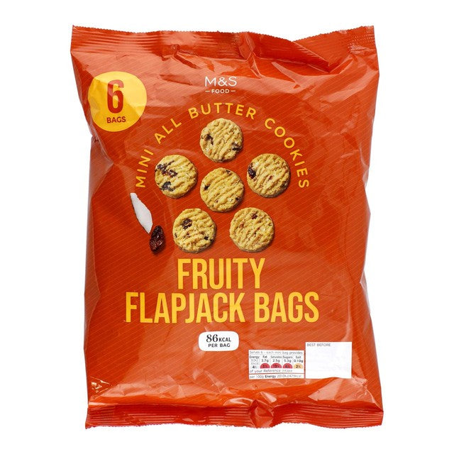 M&S Mini Fruity Flapjack Bags 6 x 18g, imported from the UK