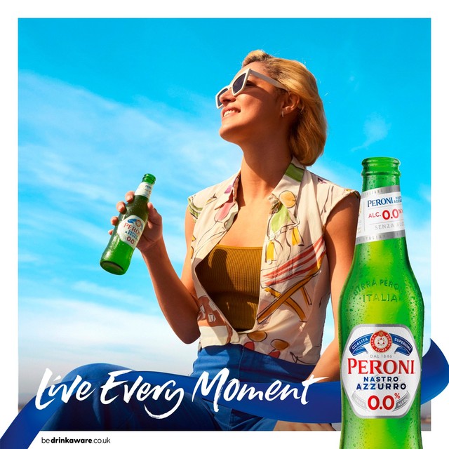 Peroni Nastro Azzurro 0% alcohol-free beer 12x330ml bottles, imported from the UK