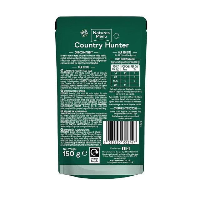 Natures Menu Country Hunter Beef wet dog food 6 x 150g pouches, imported from the UK
