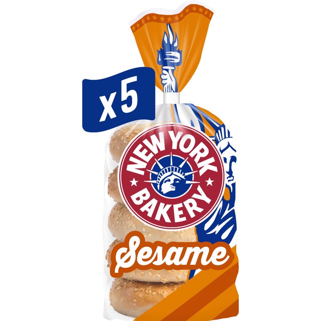 New York Bakery Co. sesame bagels 5 pack, imported from the UK