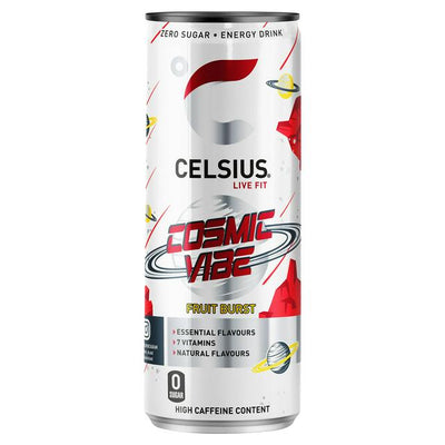 Sainsburys Celsius Cosmic Vibe Zero Sugar Fruit Burst Energy Drink 355ml- Buy online at McGrocer