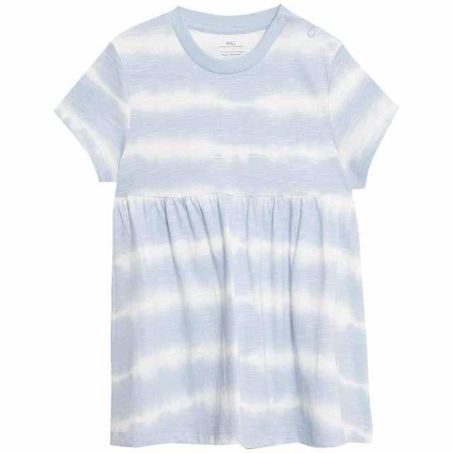 M&S girls cotton tie-dye jersey dress blue 9-12 months, imported from the UK