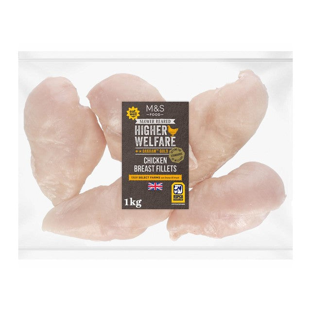 M&S Oakham Gold chicken breast fillets 1kg, imported from the UK