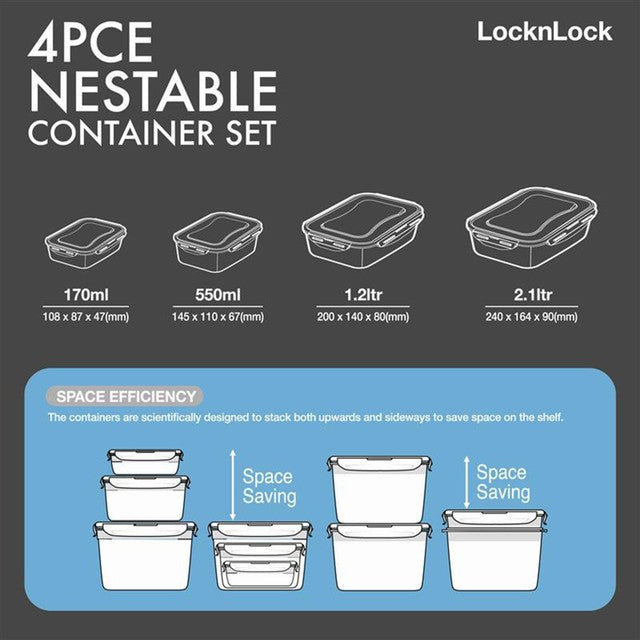 Locknlock nestable rectangular container 4-piece set, UK version