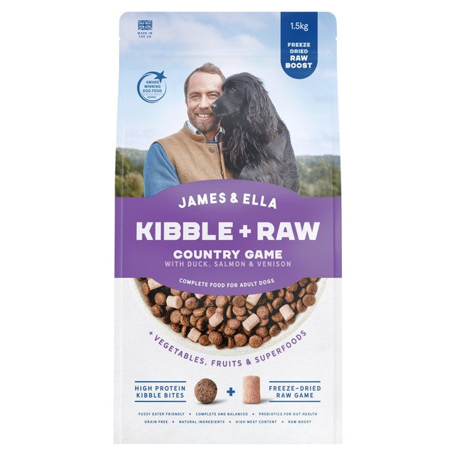James & Ella raw kibble dog food with freeze-dried game, UK version