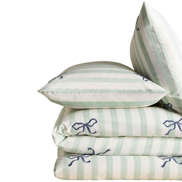 M&S bow striped green bedding set double - British product