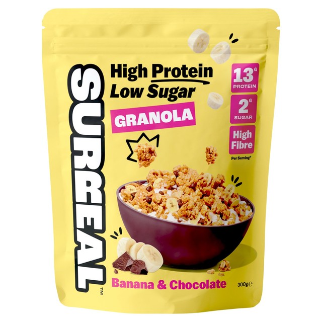 Surreal high protein chocolate banana granola pouch - British product