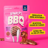 Bonkers BBQ beef burger dog treats 85g, imported from the UK