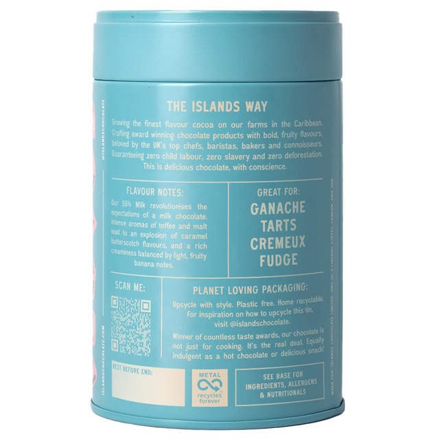 Islands 55% milk chocolate button tin 200g, UK version