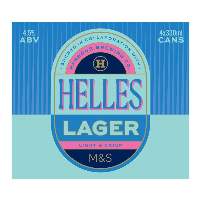 M&S Harbour Helles lager 4 x 330ml cans, imported from the UK