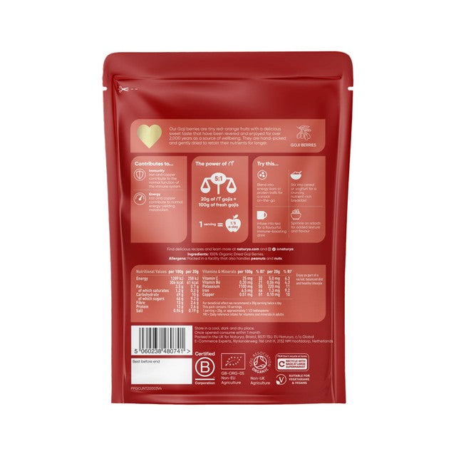 Naturya Organic Sundried Goji Berries 200g, imported from the UK