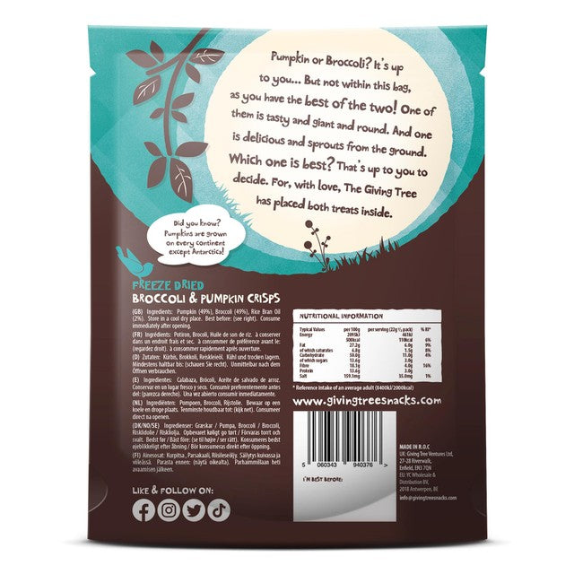 Giving Tree broccoli and pumpkin vegetable crisps 22g (British brand)