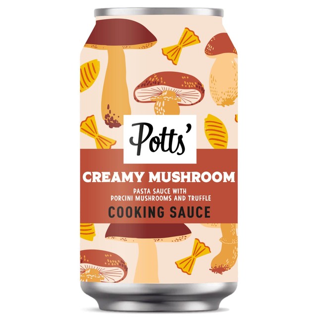 Potts creamy mushroom sauce in can, imported from the UK