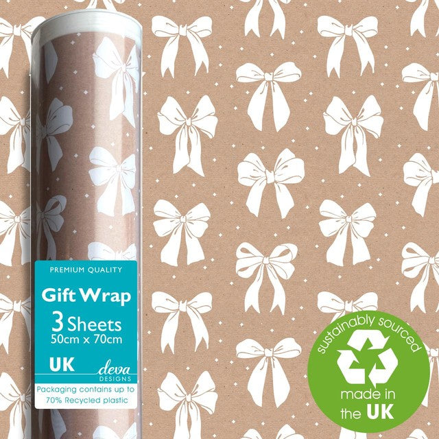 Deva Designs craft bow gift wrap sheets 3 pack - British product