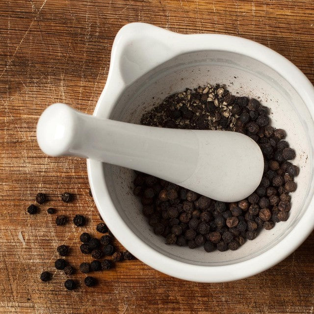 Ocado whole black pepper corns 45g, imported from the UK