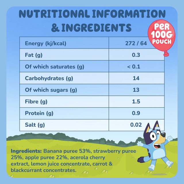Goodies Bluey kids smoothie Banana Strawberry Apple 4x100g, UK version