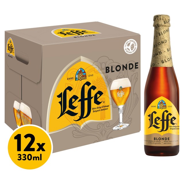 Leffe Blonde Belgian lager beer 12 x 330ml, UK version
