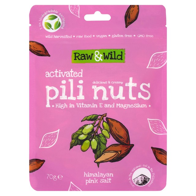 Raw & Wild Pili Nuts Himalayan Pink Salt 70g, imported from the UK