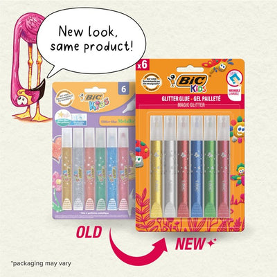 M&S BIC Kids Metallic Glitterlim 6 Pakke Håndverkslim - Kjøp online hos McGrocer