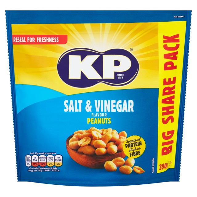 KP Nuts salt and vinegar flavour peanuts 390g, UK version
