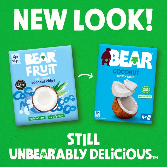 Urban Fruit Bear Fruit Dried Coconut Chips, imported from the UK