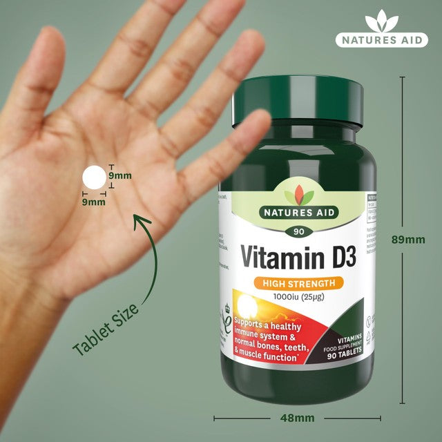 Natures Aid High Strength Vitamin D3 Tablets 1000iu 90 Tablets, imported from the UK
