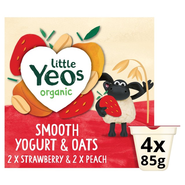 Yeo Valley strawberry and peach baby yogurt with oats 4 x 85g (British brand)