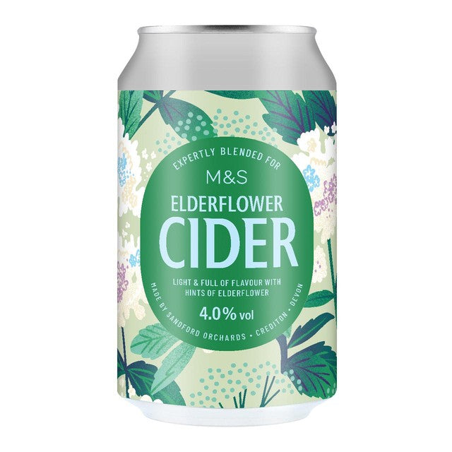 M&S elderflower cider 330ml, imported from the UK