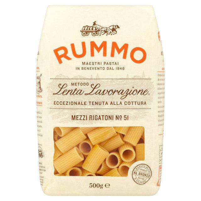 Rummo Mezzi Rigatoni pasta 500g, imported from the UK